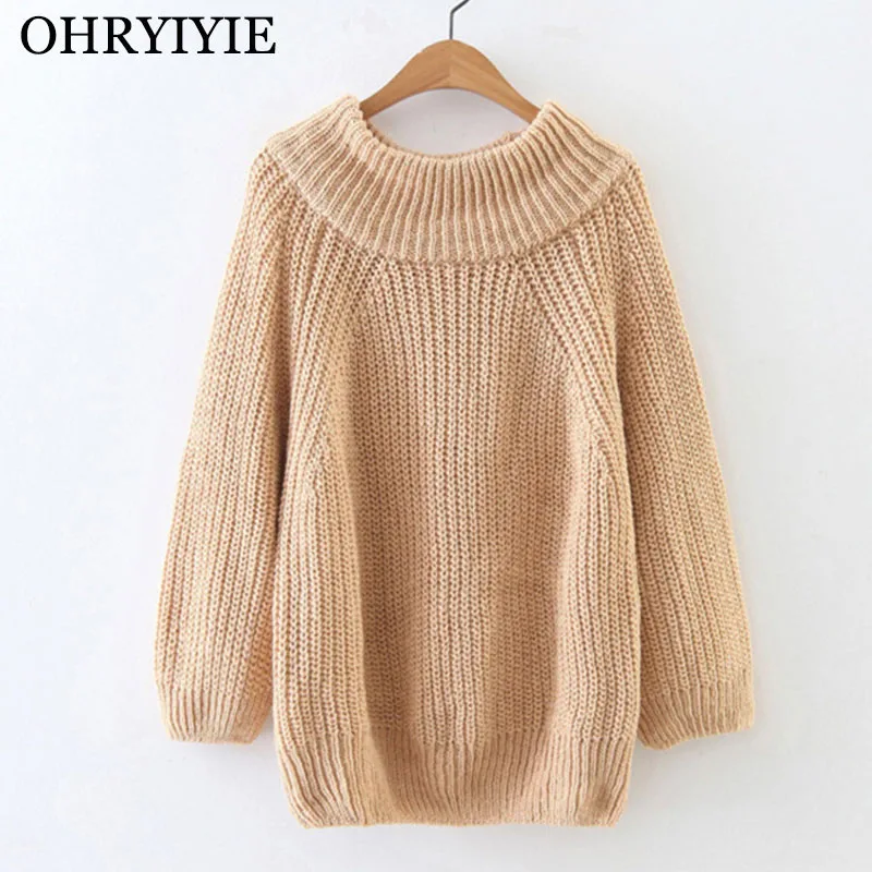

OHRYIYIE Loose Coarse Wool Sweaters Women 2019 Autumn Winter Off Shoulder O-neck Pullovers Female Knitted Lantern Sleeve Jumper
