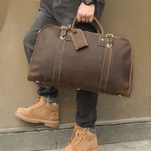 MAHEU Retro Style Leather Travel Handbag Fashion Crazy Horse Mens Leather Bag Shoulder Travel Bag Natural Cow Skin High Capacity