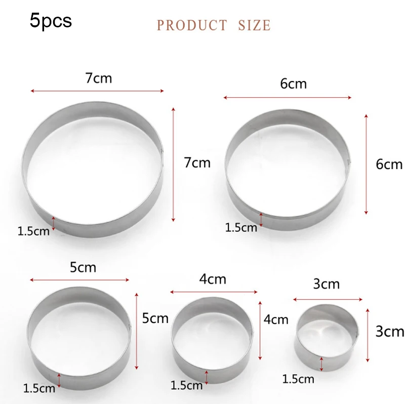 Формы для торта, мусса, Круглый Круг, форма пончика, металл, мульти размер, форма для помадки, печенья, кухонные принадлежности для выпечки, украшения, 12 шт