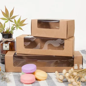 

30pcs Kraft paper gift cardboard boxes, craft paper gift box with clear pvc window packaging,Macaron packing craft paper box