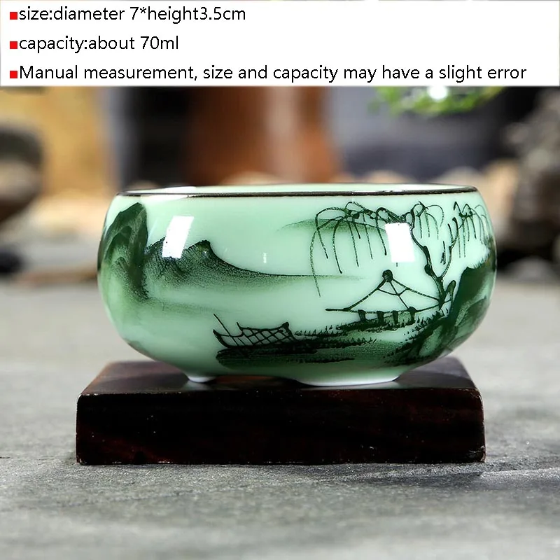 2 шт./лот Longquan Celadon чайная чашка ручная роспись пейзаж узор маленькие чайные чаши