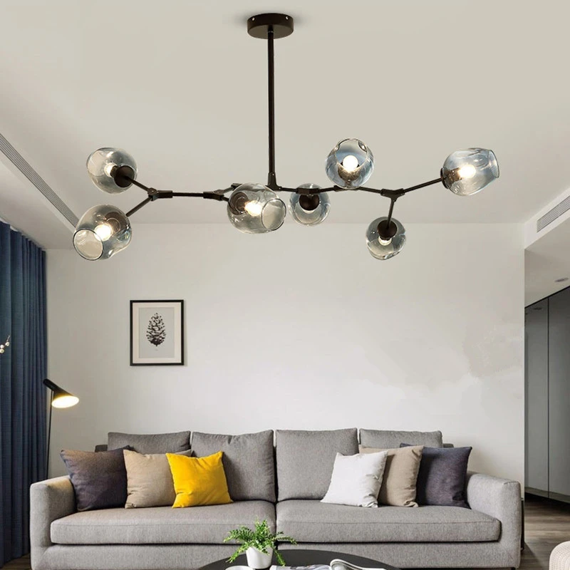 Glass Lamp Kitchen Pendant Light Grey Chandelier Lighting Modern Ceiling Lights