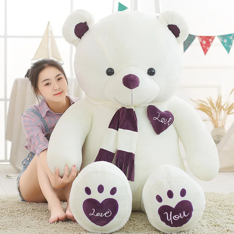 Высокое качество детская одежда на рост 80, 100 см плюшевый мишка с шарфом мягкие Животные медведь плюшевые игрушки куклы для любителей подарок ребенку на день рождения; Новинка Большие Размеры куклы - Цвет: Белый