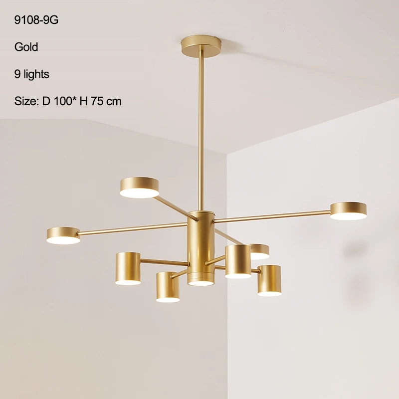 9 light gold Современные светодиодные люстры потолочные скандинавские подвесные лампы для гостиной, ресторана, спальни, люстры, освещение, Lampadari, дома - Цвет абажура: 9 light gold