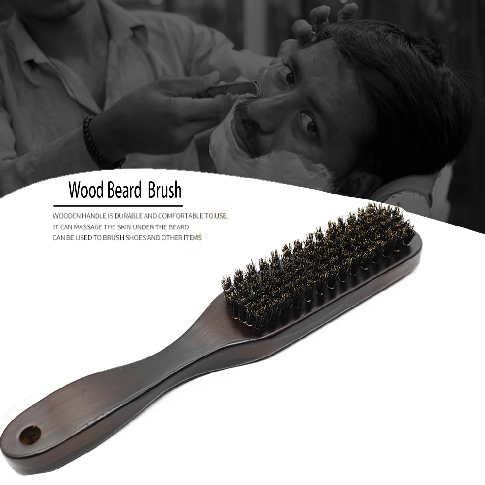Wood Handle Boar Bristle Cleaning Brush Hairdressing Men Beard Brush