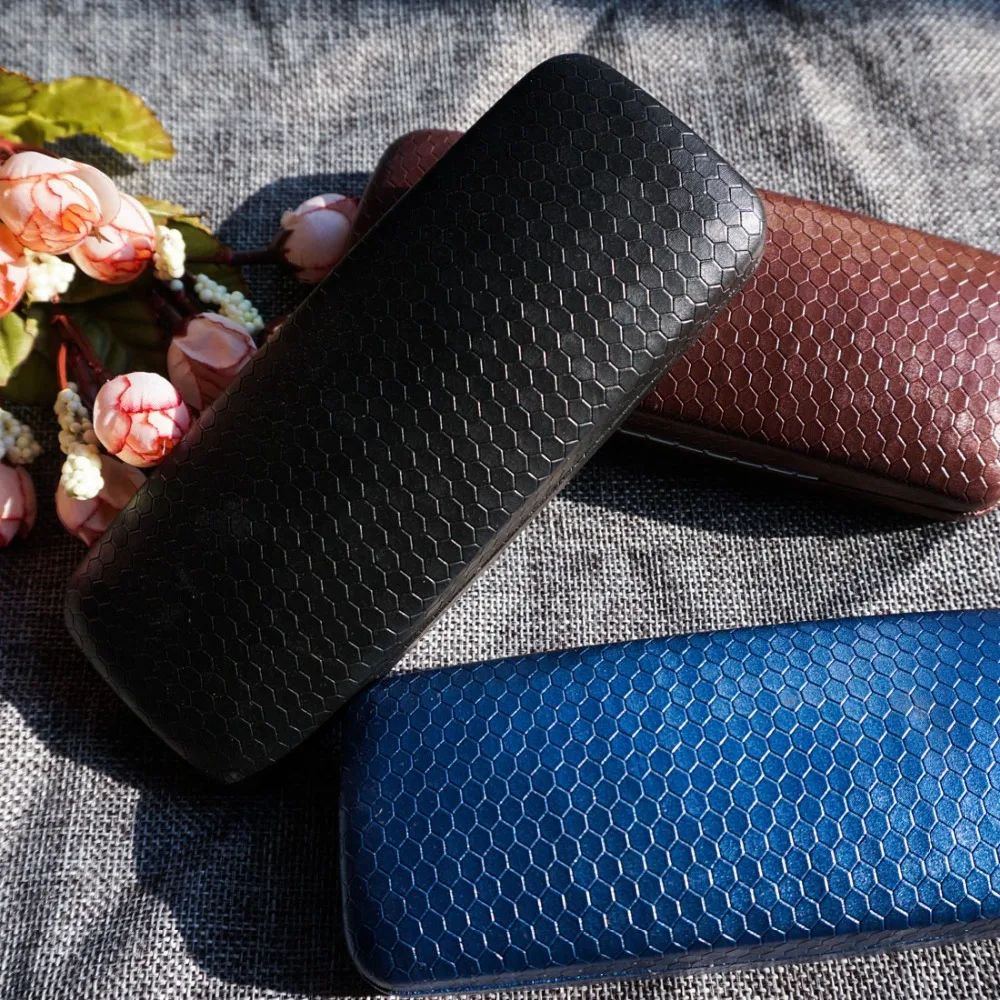 

Geometric Glasses case box men women3 in 1 set clean cloth eyeglass screw Multi color acetate glasses case box leather case