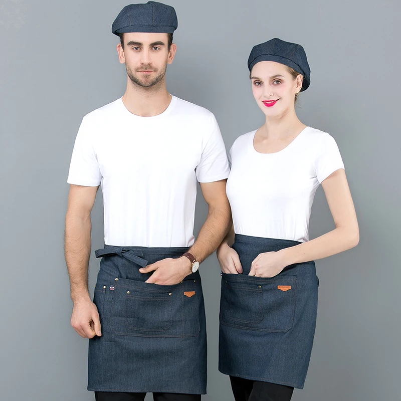 WEEYI Waist Denim Apron For Catering Baking Bar Hotel Waiter Blue