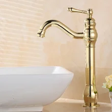 Европейский золотистый кран для раковины Смеситель для горячей и холодной воды античный с одной ручкой отверстие вращающийся смеситель для ванной