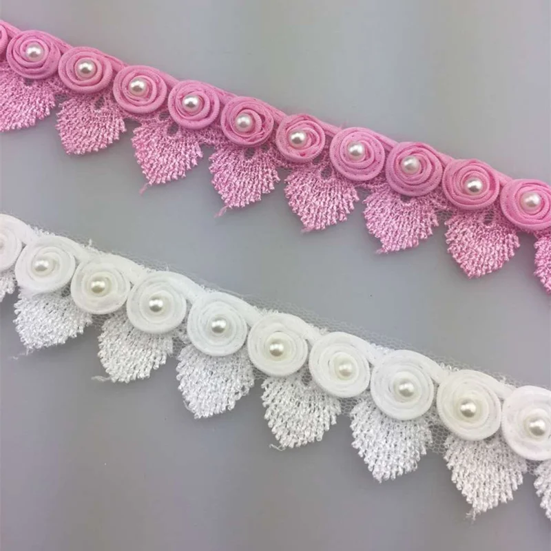 1 yards 3D Satin Flower Trim Organza Embroidered Wedding Dress Lace