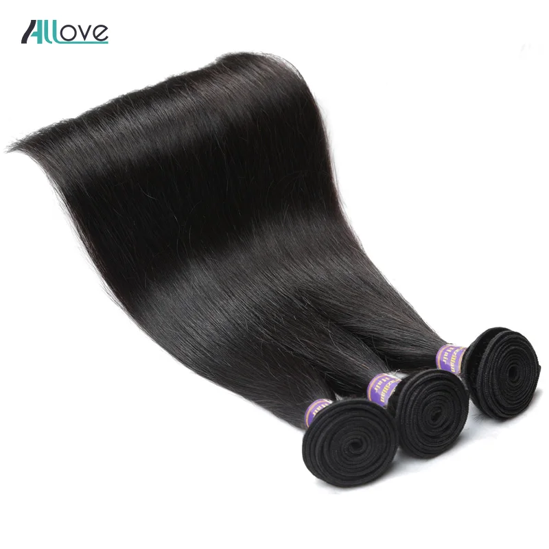 Allove Peruvian Straight Hair Bundles Human Hair Extensions Double Machine Weft Non Remy Hair Weave Bundles 8\