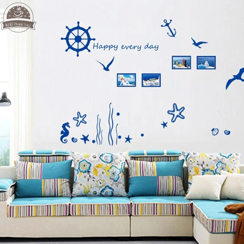 blue ocean photo frame diy vinyl wall stickers home decor art decals wallpaper bedroom sofa house decoration adesivo de parede - Ocean Home Decor blue ocean photo frame diy vinyl wall stickers home decor art decals wallpaper bedroom sofa house decoration adesivo de parede - Ocean Home Decor
