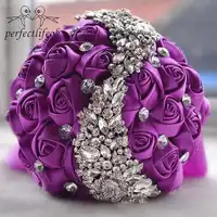 perfectlifeoh Wedding Flowers Bridal Bouquets Red Artificial Rose Luxury Diamond Crystal Bouquet Wedding Bling Brides Ramo