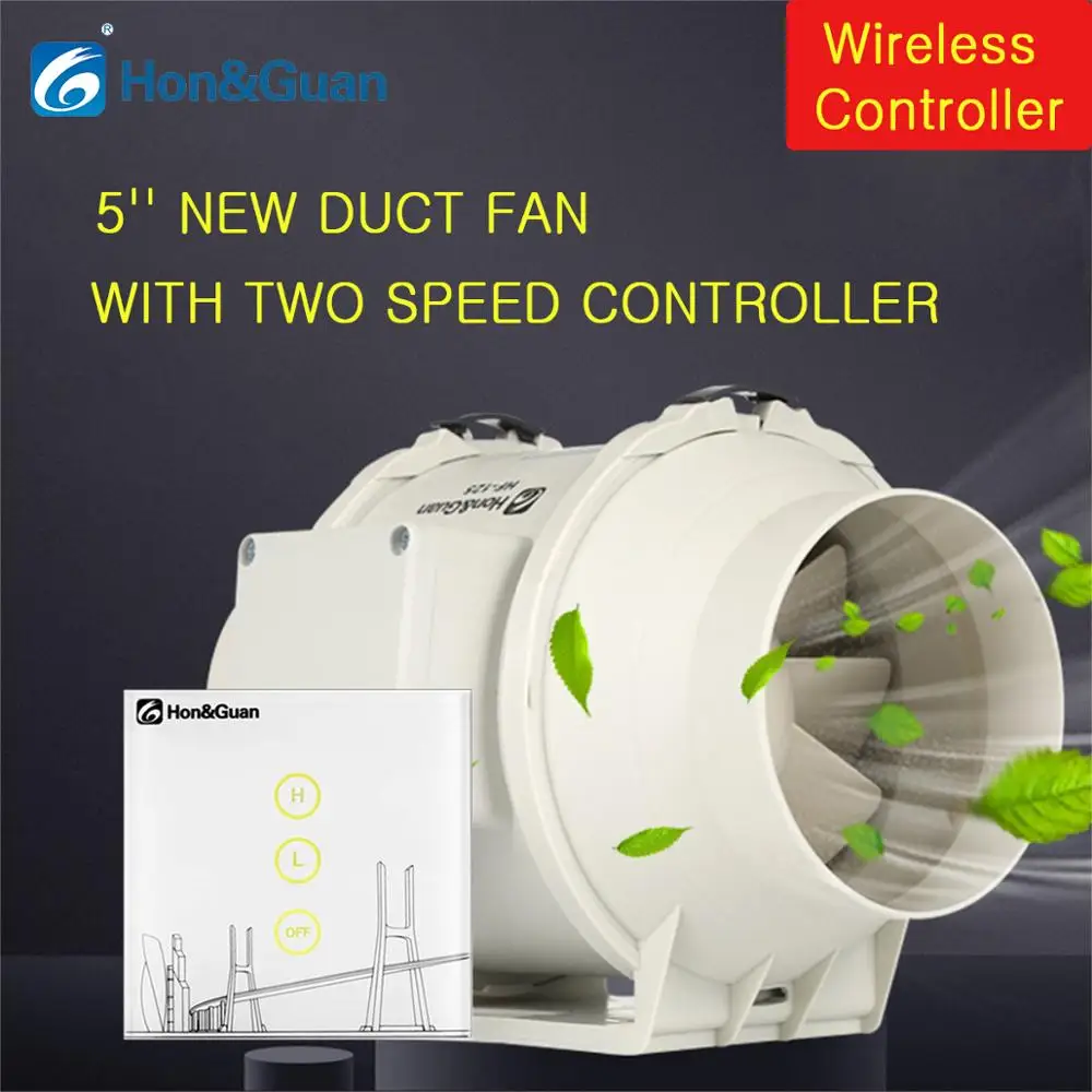 

5'' 220V Air Extractor Mixed Flow Muffler Conduit Fan with Two Speed Wireless Controller Extractor Fans For Kitchen Bathroom