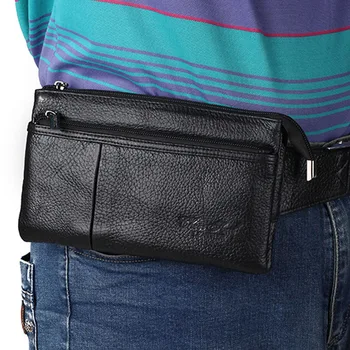 

New High Quality Leather Fanny Waist Bag Men Casual Mobile Phone Purse Bags Sling Chest Bag