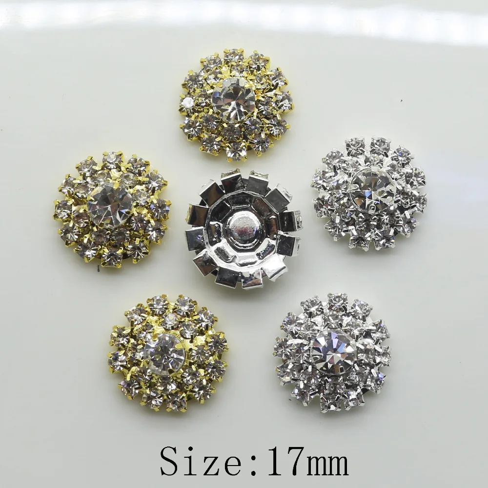 

30pcs/pcs 17mm Rhinestone Gold Buttons Flatback Boutons Bling For Jewelry Accessory Wedding Party Supply Flower