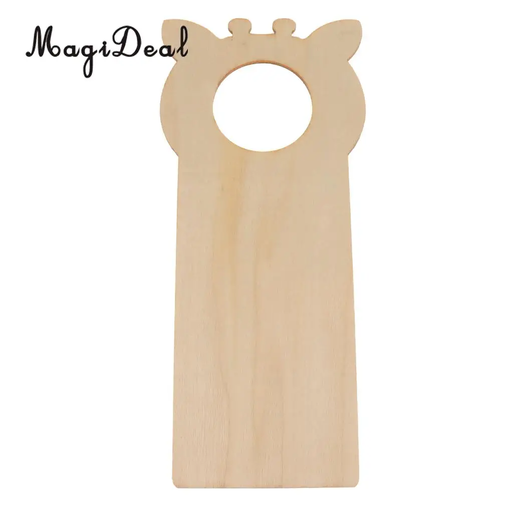 MagiDeal 5 Pieces Creative Wood Door Knob Hanger Signs for DIY Kid Craft Round/Bear/Giraffe
