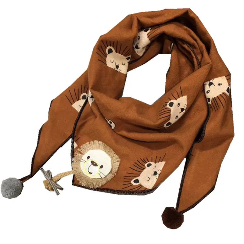 Осенне-зимний детский шарф из хлопка и льна, модный детский треугольный шарф с рисунком льва для девочек, детский шейный платок, шаль для мальчиков и девочек