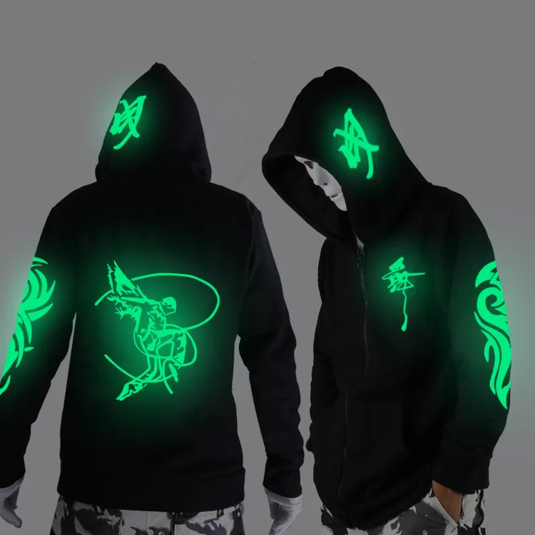 Unisex Noctilucent long-sleeved jacket clothes loose coat and students fashion clothing dance night shining clothing ghost dance ghost step dance clothes drag costume loose coat even hoodie hat fluorescence serve men and women student jacket clothes pants