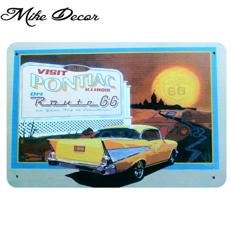 [ Mike86 ] Pontiac Car Route 66 Yellow Style Tin Sign Art wall decor House Bar Vintage Metal signs B-186 Mix order 20*30 CM