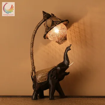 

TUDA 22X42cm Free Shipping Thailand Vintage High Grade Wooden Table Lamp Elephant Carve Table Lamp Creative Classical Table Lamp