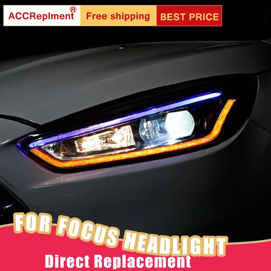 

2Pcs LED Headlights For Ford Focus 2015-2018 led car lights Angel eyes xenon HID KIT Fog lights LED Daytime Running Lights