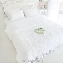 Knitted cotton pink cake ruffle korean bedding 4pcs set Queen Luxury Solid Bed cover princess bedskirt cotton-padded bedclothes