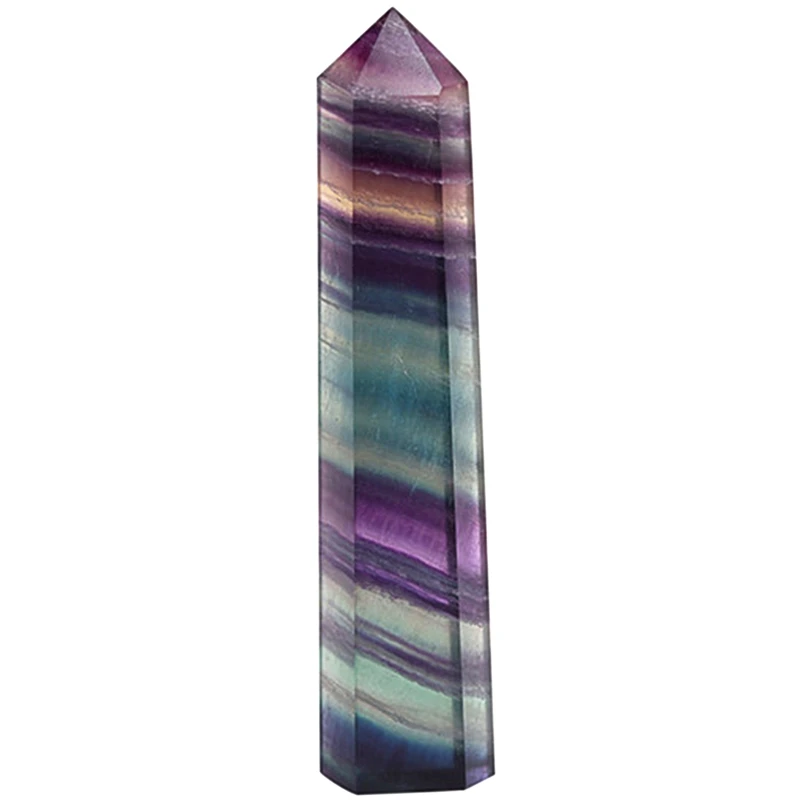 

Natural Fluorite Crystal Colorful Striped Fluorite Quartz Crystal Stone Point Healing Hexagonal Wand Treatment Stone-2Pcs