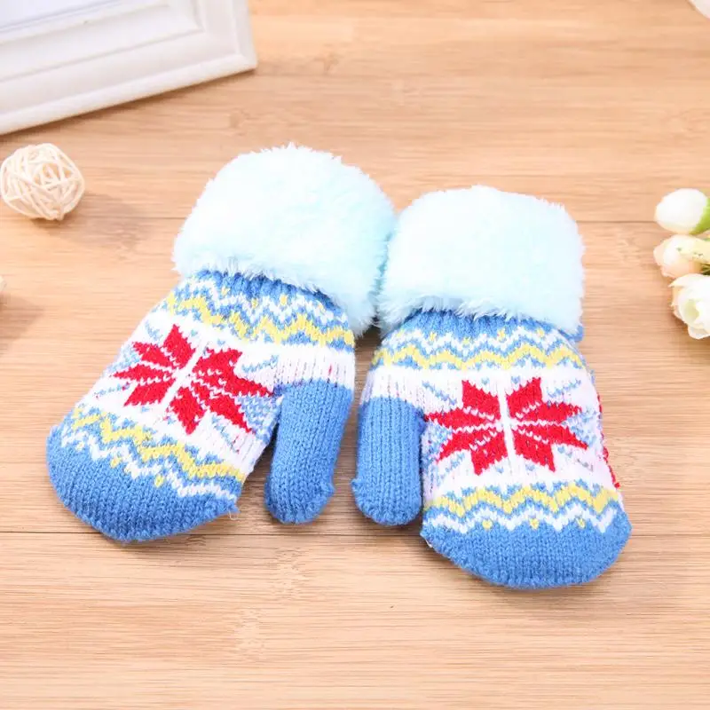 Теплые зимние детские перчатки, вязаные эластичные утолщенные лыжные повседневные перчатки на полный палец, Универсальные перчатки для детей