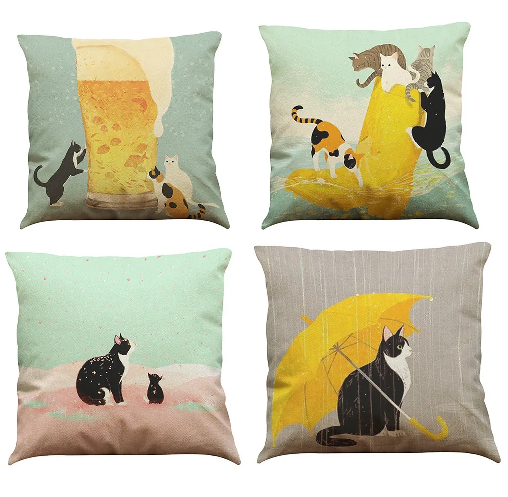 

2019 Brand New Cute Cat Pillowcase Square Flax pillow Bed Pillow Cover Pillowcase high quality