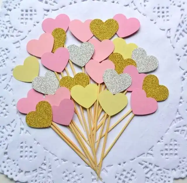 Pale Pink Mini Hearts Cake Toppers 50pcs Wedding Cake Decorations Pale Pink Mini Hearts Cake Toppers 50pcs Wedding Cake Decorations