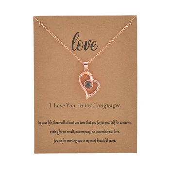 

6pcs With Card Heart Shape 100 Language I love You Necklace For Women Wedding Letter Necklace Jewelry Drop Shipping