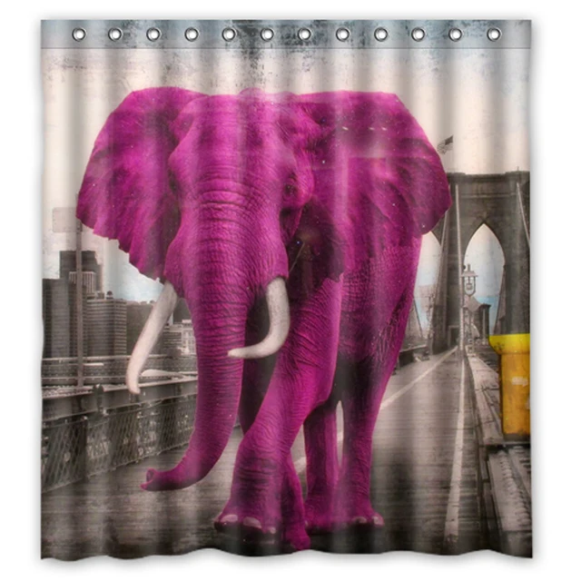 Retro Pink Elephant Bridge Custom Made Unique Curtains Bathroom Bath Retro Pink Elephant Bridge Custom Made Unique Curtains Bathroom Bath Waterproof Shower Curtain Size 48x72