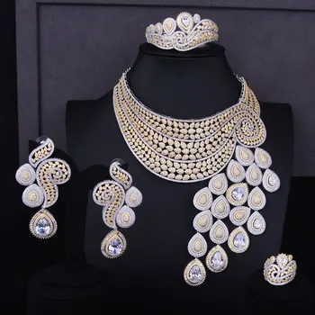 

SisCathy Big Luxury Peacock Cubic Zirconia Necklace Earring Ring Bracelet Dubai Jewelry Sets For Women Engagement Addiction