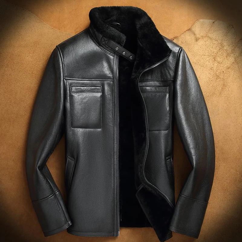 B3 Jacket Original Flying Jacket 2018 New Fashion Black Men's Shearling Leather Jacket