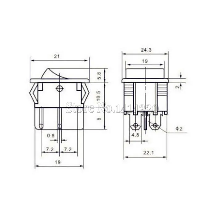 KCD5 21x24 мм 21*24 мм 6 контактов 2 положения 6A12A 250VAC ON-OFF черный клавишный переключатель (art.: 7a6f36113) - 7a6f36113