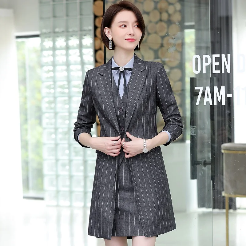 Women suits Slim spring stripe long jacket Pants 2-piece set OL Formal Business Women pants suits Woman set suits 1955