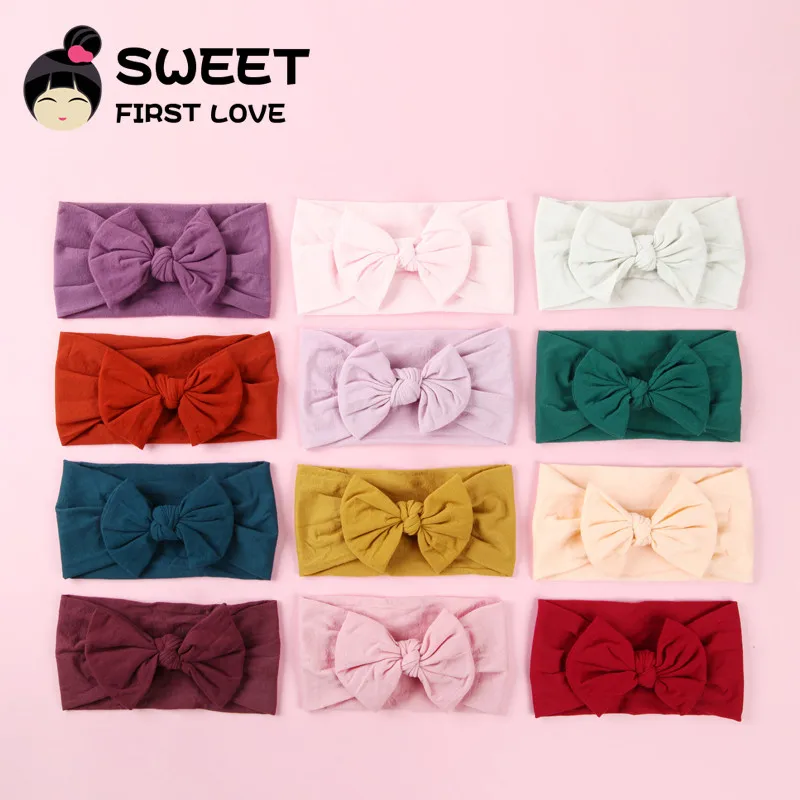 

15pcs/lot Girls Big Floppy Cotton Bow Headband For Kids Solid Elastic Cloth Hair Band Large Bows Children Soft Hair Accessories