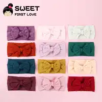 15pcs/lot Girls Big Floppy Cotton Bow Headband For Kids Solid Elastic Cloth Hair Band Large Bows Children Soft Hair Accessories