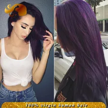 8A Best Brazilian Virgin Hair Lace Front Wigs Silk Straight Dark Purple Full Lace Human Hair Wigs For Black Women Bleached Knots