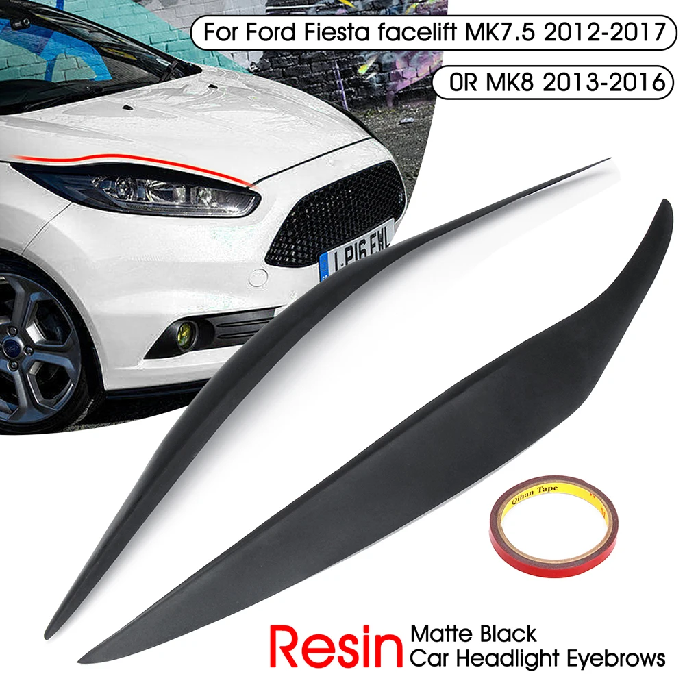 

KKMOON 1pair Resin Car Front Headlight Eyebrows Eyelids Lids Cover sticker Accessories for Fords Fiesta MK7.5 12-17 Matte Black