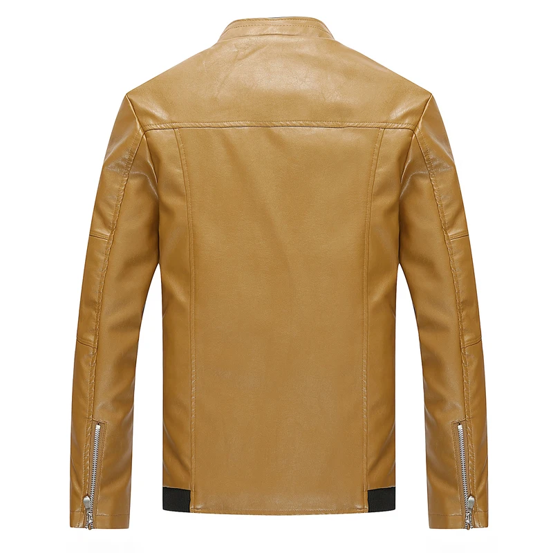  Fashion Men's Long Sleeve PU Jacket Black Red Yellow Upscale Casual Men Twill Coat Size S M L XL 2X