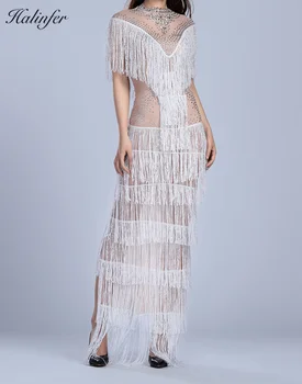 

Halinfer 2019new summer women long dress sexy bodycon stand tassel long dress International Star Fashion Party Dresses vestidos