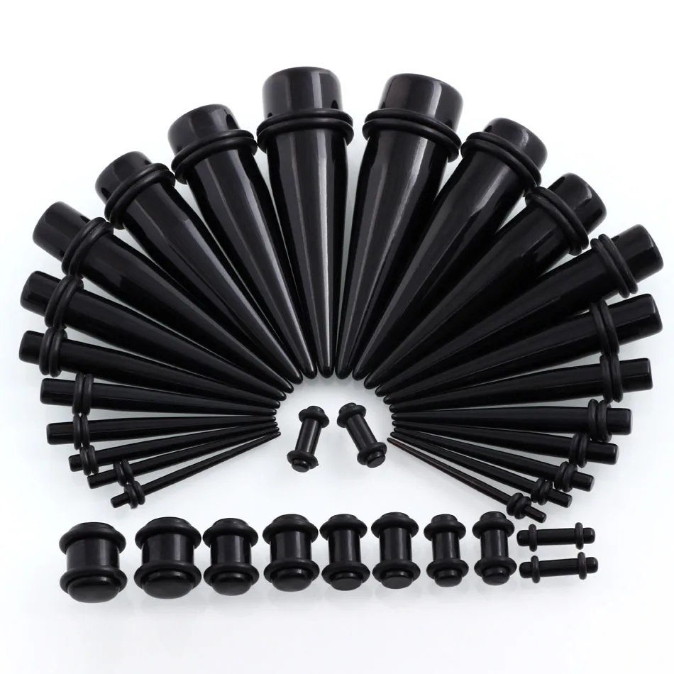 36 Pcs/Lot Black Acrylic Ear Expander Piercing 14g 00g Ear Taper & Plugs Tunnel Kit Stretcher