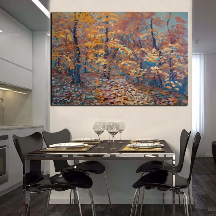 

100%Hand Painted Big Size Unique Landscape Handmade Fall Trees Oil Painting Autumn Leaves Oil Paintings On Canvas