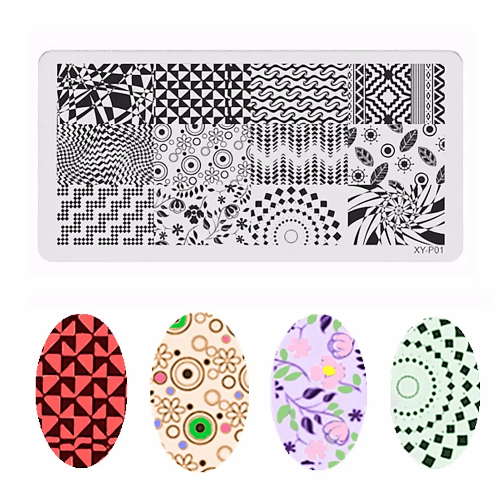 

1pc Template Stamping Plate Irregular Grid Dots Flower vine Rectangle Image Plate Nail Art DIY Nail Stamping Template XY- 01