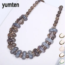 Yumten Women Big Necklace Vintage Man Power Gem Natural Stone Ethnic Jewelry Statement Female Accessories Fashion Pendant Reiki yumten grey agate necklace female natural stone power crystal coin rainbow choker charm chain reiki women vintage jewelry men