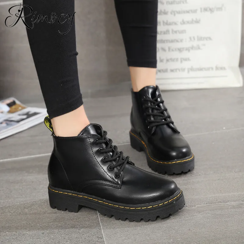 

Rimocy low heel boots for women autumn winter lace up thicken warm waterproof martin boots woman casual short botas shoes mujer