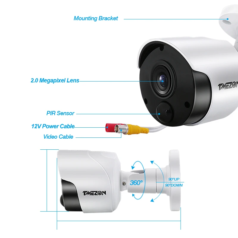 TMEZON 2.0MP 8CH система видеонаблюдения с 8x внутренней/наружной камерой ИК