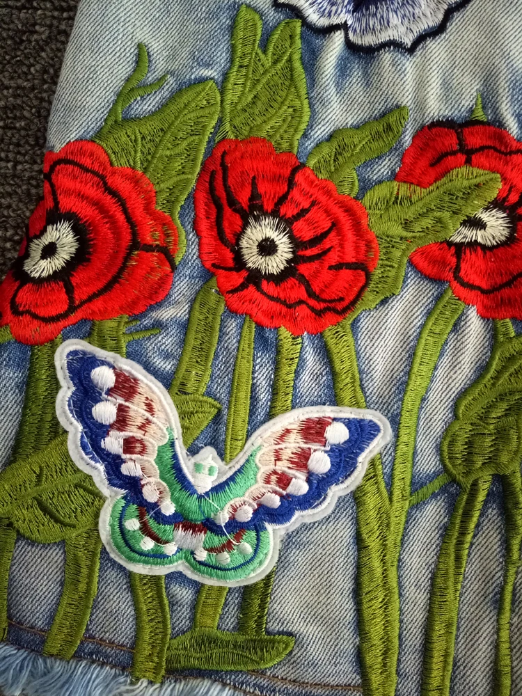 Женская джинсовая юбка Bee бабочка цветок вышивка мини-юбка