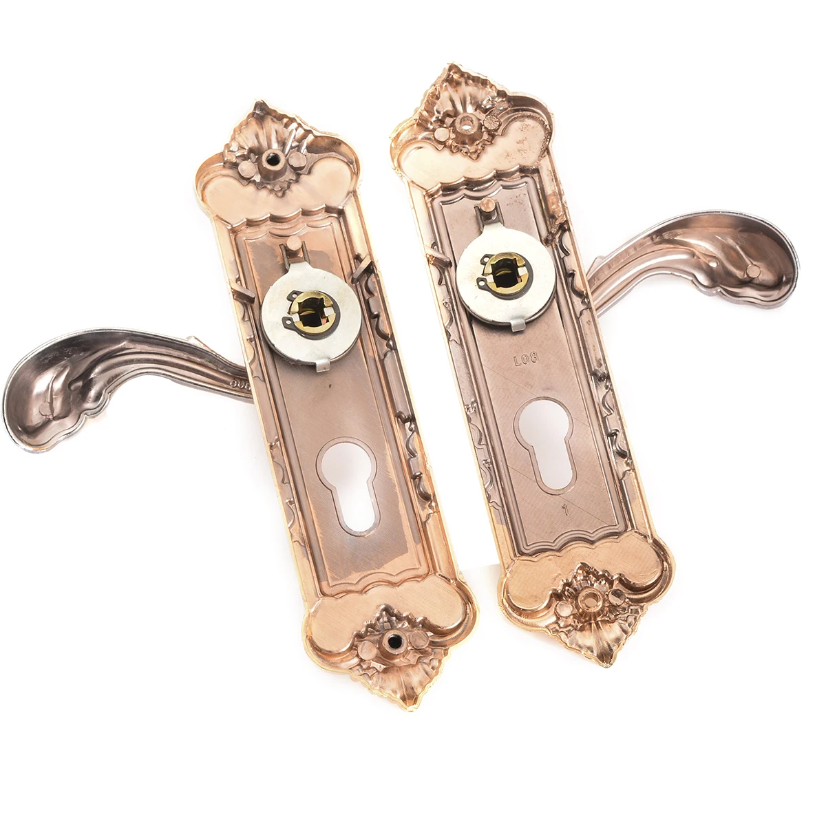 2Pcs Antique Door Handles Locks Home Security Entry Door Handles Dual Latch Locks Set with 3 Key For Household Door Hardware